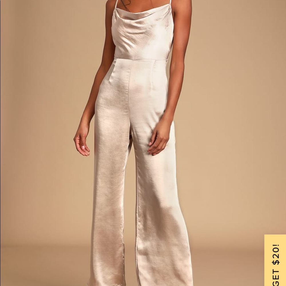 Lulus Champagne Satin Jumpsuit XS